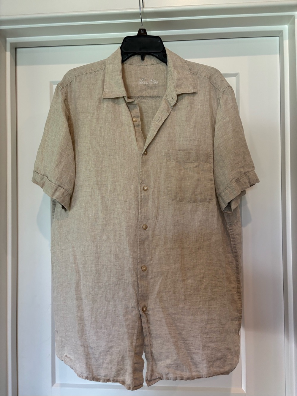 Tasso Elba Natural Beige Short-Sleeve Linen Button-Up Shirt